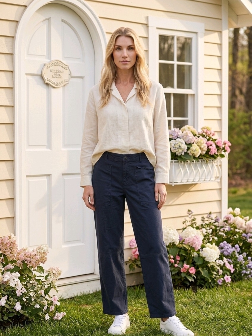 LOFT Navy Utility Barrel Leg Pants, Frnt Patch Pockets Zip Fly Button Closure 10